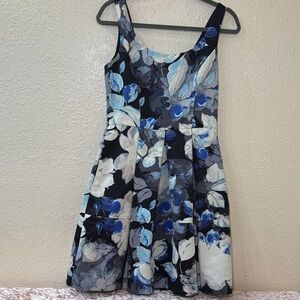 Eliza J Navy, Blue and White Floral Fit-and-Flare Mini Dress